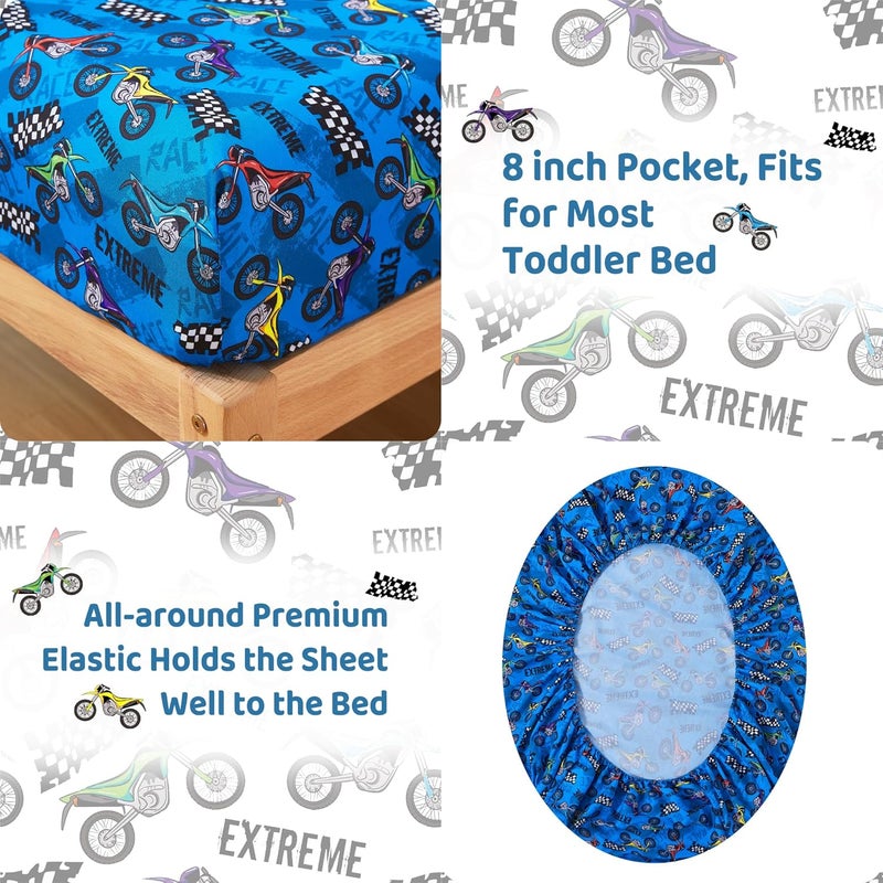 lasoftan Toddler Bedding Set, Toddler Bed Comforter Sets for Girls, Toddler Bed Set, Motorcycle Printed - Image 3